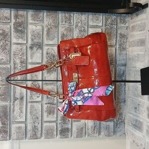 Coach “Chelsea Jayden” 18960 Patent Leather Bag  With Wristlet– Cherry Red 💋✨